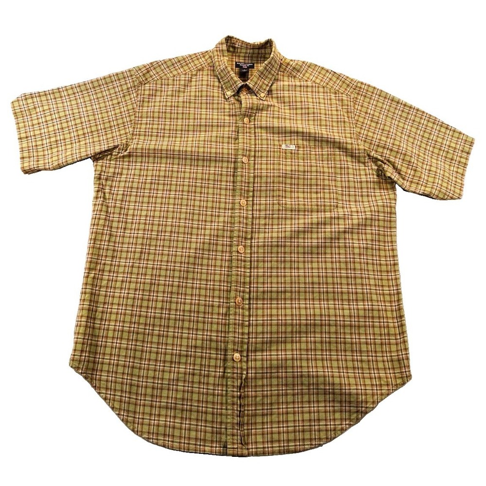 Ralph Lauren Jeans Co. Mens L Green Brown Plaid Cotton Woven Button Up SS